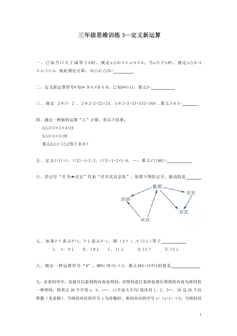 三年级思维训练3--定义新运算(原卷+解析版).doc 第1页